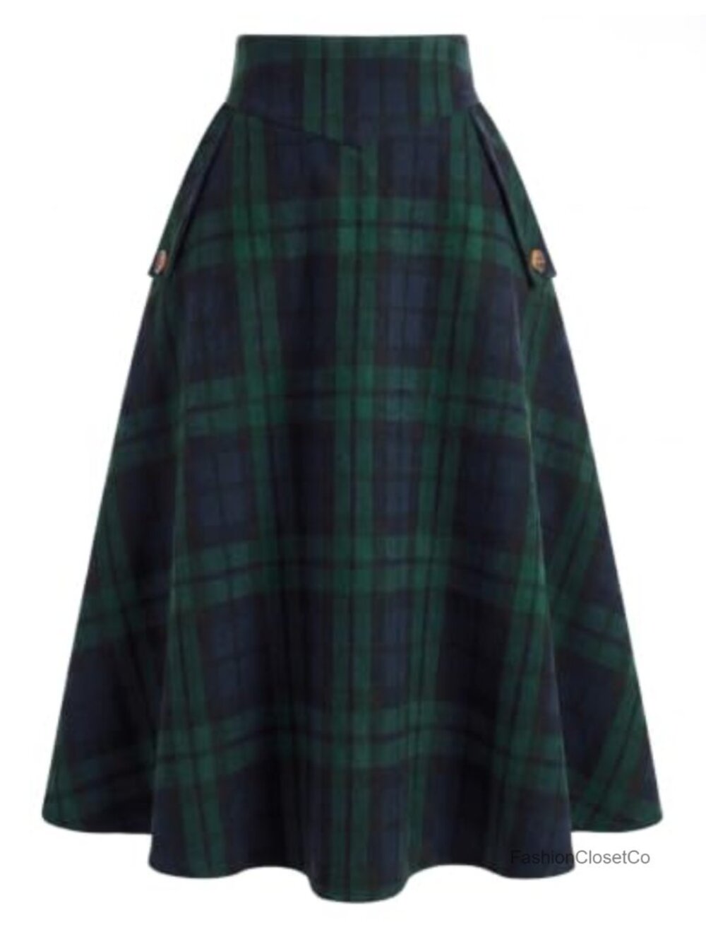 High Waist A-Line Plaid Midi Skirt with Pockets for Women